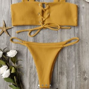 Zaful Ribbed Lace Up Bikini